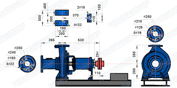 Чертеж СМ150-125-315 (Чертеж насоса: На раме без двигателя)