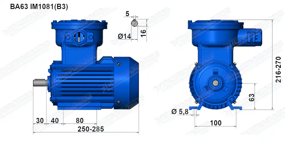 Чертеж электродвигателя ВА63А4 Чертеж монтажного исполнения IM1081 (B3)