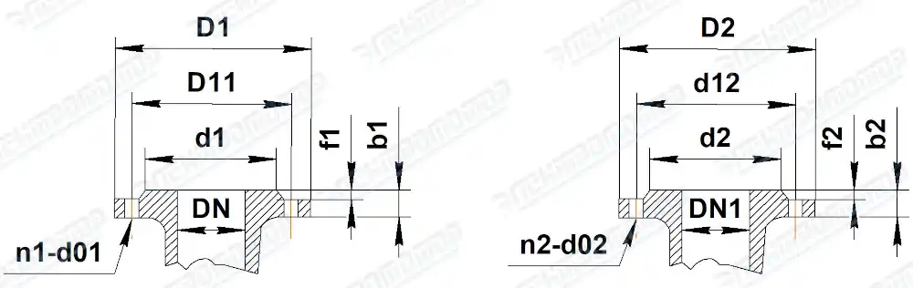 Размеры патрубков насоса типа К