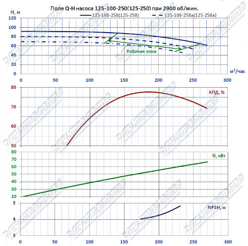 Q-H при 2900 об/мин (КМ125-100-250)
